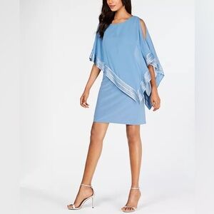 NWT S.L. Fashions Women's Metallic Trim Capelet Sheath Dress Coronet Blue Size 6